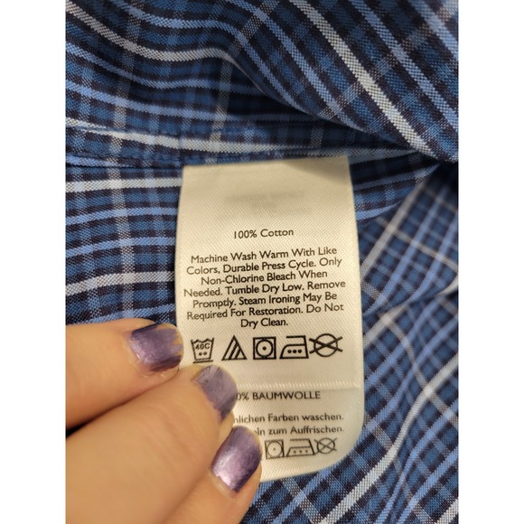 Eddie Bauer Oxford Shirt Mens L Legend Wash Button Down Cotton Casual Blue Plaid - Picture 13 of 13